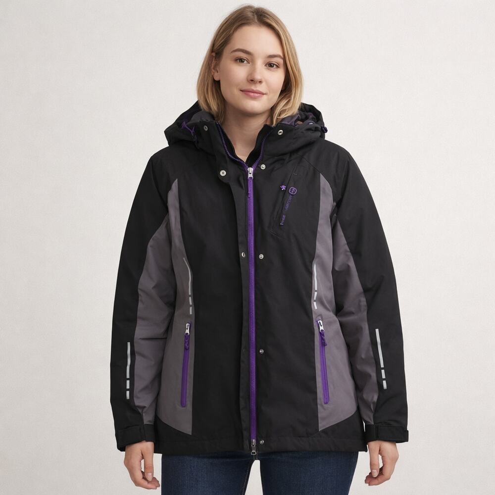 Free County Radiance 3-in-1 Jacket, Removable Liner Size XL Gray/Purple Hood